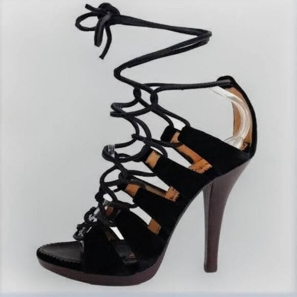 YSL Tom Ford for Yves St Laurent Velvet Gladiator Heels 37 - Picture 1 of 11